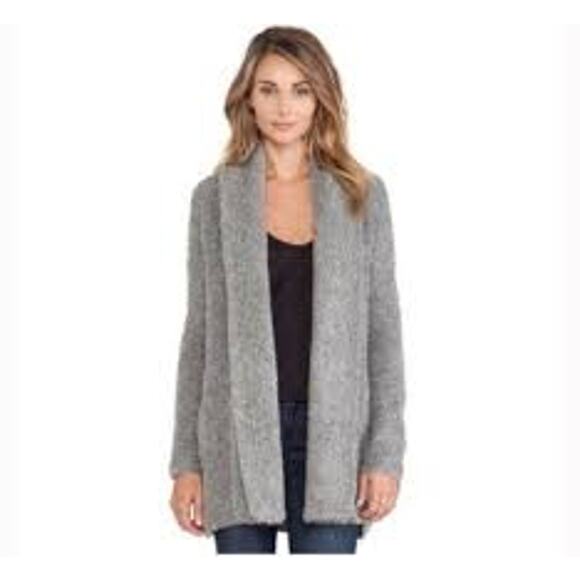 Joie Solome Boucle Shawl Collar Cardigan Acrylic/Wool Mix Gray - See Measurement - Picture 1 of 9